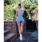 Damen Jeans Shorts Hotpants mit umgeschlagenen Saum Blau