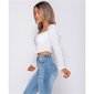 Womens puffed sleeve crop shirt with zip front white