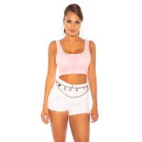 Sexy womens summer basic crop tanktop pink Onesize (UK 8,10,12)