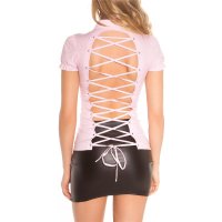 Damen Kurzarm Bluse mit Schnürung am Rücken Rosa