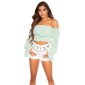 Bauchfreies Sommer Off-Shoulder-Top mit Rüschen Mintgrün