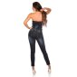 Sexy Damen Bandeau Jeans Overall Jumpsuit Dunkelblau 40 (L)