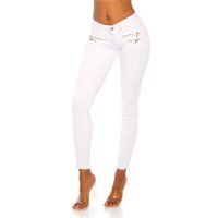 Sexy Damen Crashed-Look Röhrenjeans mit Zippern Weiß 42 (XL)