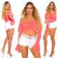 Sexy womens Latina crop top long-sleeved coral