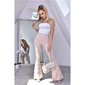Womens flare trousers with animal print in snake look beige