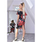 Knee-length dress with floral print and flounce black UK 14 (L)