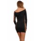 Langarm Stretch Minikleid mit Rissen Clubwear Schwarz