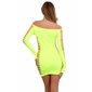 Long-sleeved stretch mini dress with cuts clubwear neon-yellow