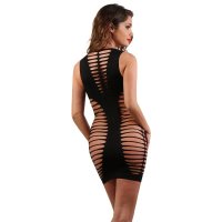 Sleeveless stretch mini dress with cuts clubwear black