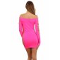 Langarm Stretch Minikleid mit Rissen Clubwear Neon Pink Einheitsgröße (34,36,38)