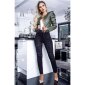 Cropped womens faux leather jacket with puffed sleeves khaki