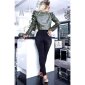Cropped womens faux leather jacket with puffed sleeves khaki