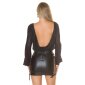 Glänzendes Damen Party Langarm-Shirt rückenfrei Schwarz