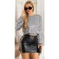 Shiny womens party long sleeve shirt backless silver