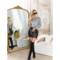 Shiny womens party long sleeve shirt backless silver