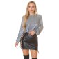 Shiny womens party long sleeve shirt backless silver