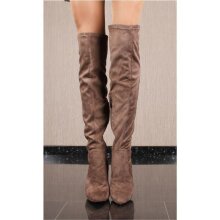 Sexy Damen High Heel Velours Overknee-Stiefel Taupe
