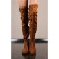 Flat womens overknee boots velour with lacing camel
