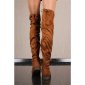 Flat womens overknee boots velour with lacing camel