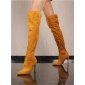 Womens velour overknee boots with stiletto heel mustard yellow