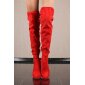 Sexy Overknees Damen Stiefel aus Velours mit Schnürung Rot