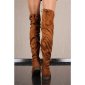 Flat womens overknee boots velour with lacing camel UK 5