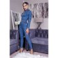 Figurbetonender Damen Langarm Jeans Overall mit Gürtel Blau 36 (S)