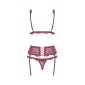 Sexy 3 pcs womens lingerie set bra thong garter belt berry UK 14/16 (L/XL)