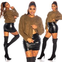 Womens sweater hoodie with cable-knit pattern khaki