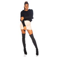 Damen Pullover Strick-Hoodie mit Zopfmuster Schwarz