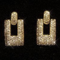 Squared womens statement earrings with rhinestones gold