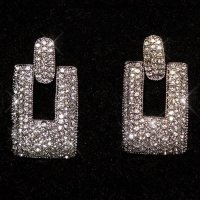 Squared womens statement earrings with rhinestones silver
