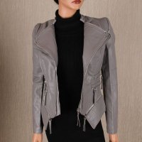 Stylish womens faux leather jacket in biker style grey
