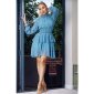 Hochgeschlossenes Langarm-Kleid mit Blümchenmuster Blau