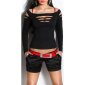 Sexy Damen Langarmshirt mit Rissen Clubwear Schwarz