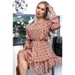 Chiffon dress with flounces and polka-dot pattern cappuccino UK 12/14 (M/L)
