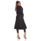 Eleganter langer Damen Mantel mit Gürtel Schwarz