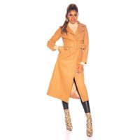 Elegant long womens coat with belt light brown UK 10 (S)