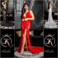 Floor-length gala lace evening dress in red carpet look white