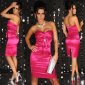 Sexy Satin Bandeau-Kleid Etuikleid mit Strass Pink