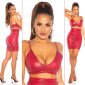 Bauchfreies Damen Träger-Top in Leder-Look Clubwear Bordeaux