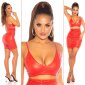 Sexy womens cropped strappy top in leather look red