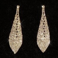 Edle Damen Strass Ohrstecker hängend große Tropfen Gold