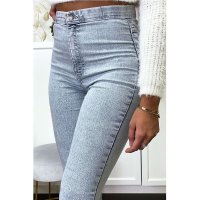 Sexy womens skinny high waist jeans acid wash blue
