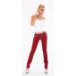 Trendy womens low-rise jeans with thick stitching wine-red