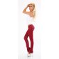 Trendy womens low-rise jeans with thick stitching wine-red