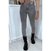 Sexy womens skinny high waist jeans acid wash grey