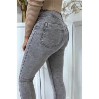 Sexy womens skinny high waist jeans acid wash grey