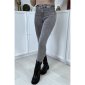 Sexy womens skinny high waist jeans acid wash grey