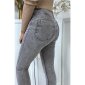 Sexy womens skinny high waist jeans acid wash grey